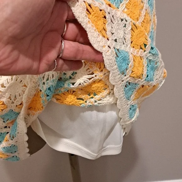 Fab'rik Orange, Turquoise & Cream Crocheted Boho Mini Dress - Picture 5 of 8